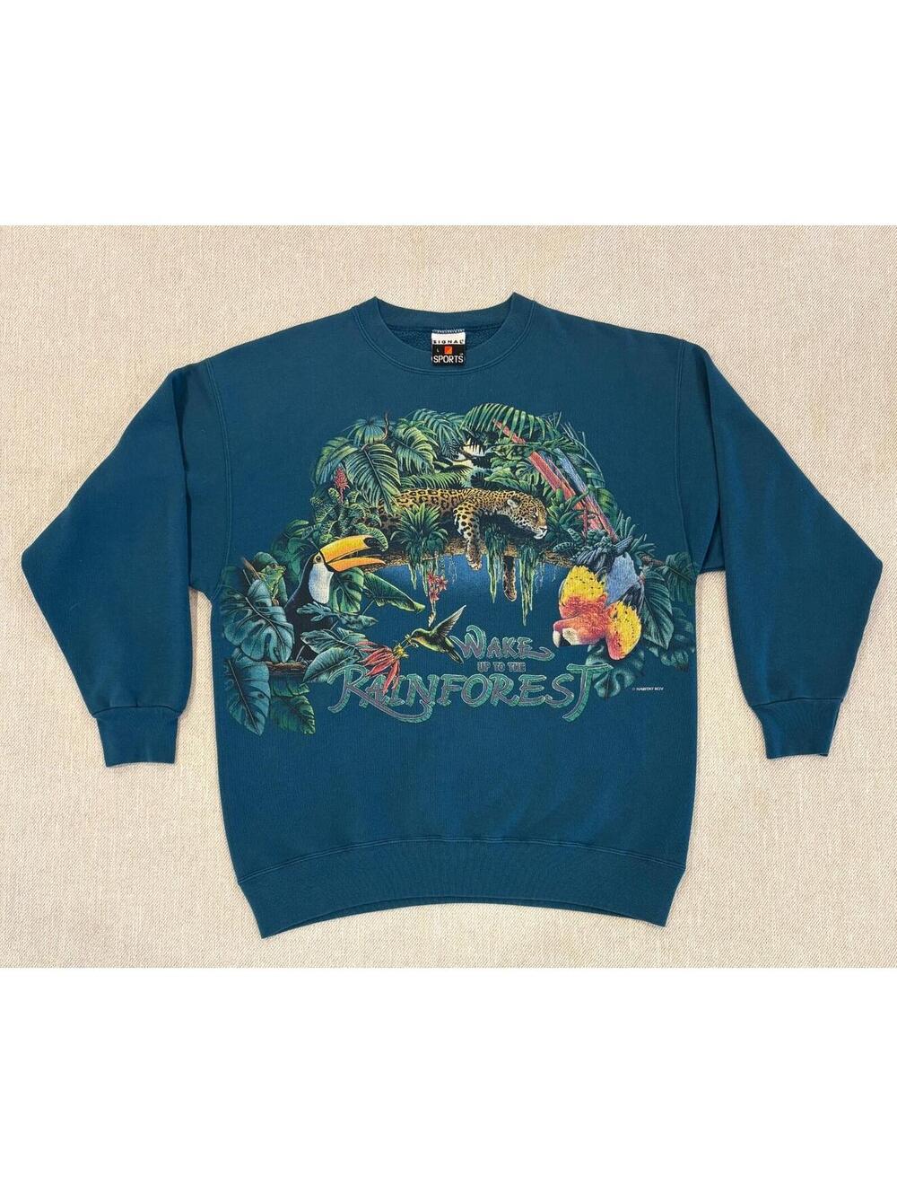 Vintage 1994 Habitat XCIV Rainforest Sweatshirt L Signal Sports Jaguar Parrot US